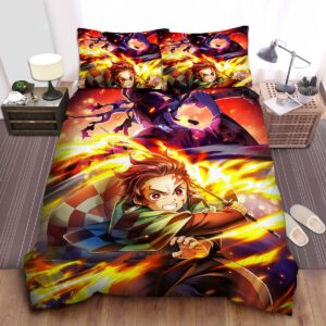 Demon Slayer Tanjiro Attack Artwork Bed Sheets Spread Duvet Cover Bedding Set.jpg