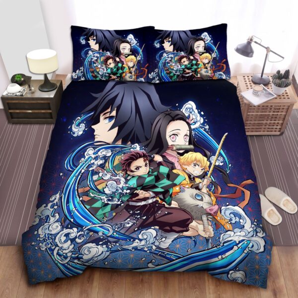 Demon Slayer Tanjiro Team And Giyu Tomioka Artwork Bed Sheets Spread Duvet Cover Bedding Set.jpg