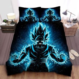Dragon Ball Angry Goku Silhouette In Blue Flames Bed Sheets Spread Duvet Cover Bedding Set.jpg