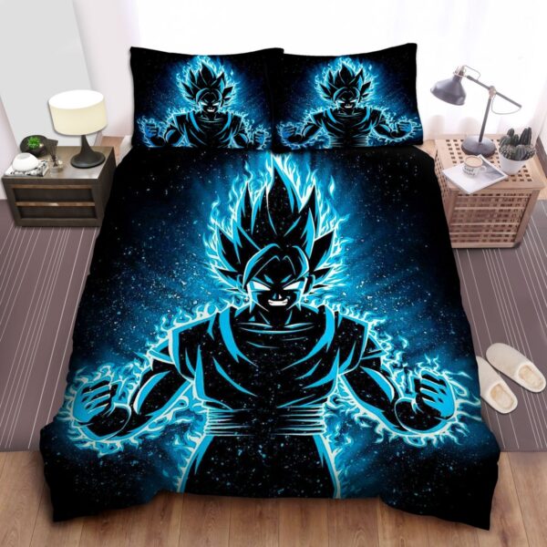 Dragon Ball Angry Goku Silhouette In Blue Flames Bed Sheets Spread Duvet Cover Bedding Set.jpg