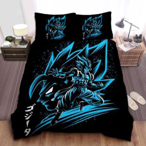 Dragon Ball Blue Goku Super Saiyan God Drawing On Black Bed Sheet Spread Duvet Cover Bedding Set.jpg
