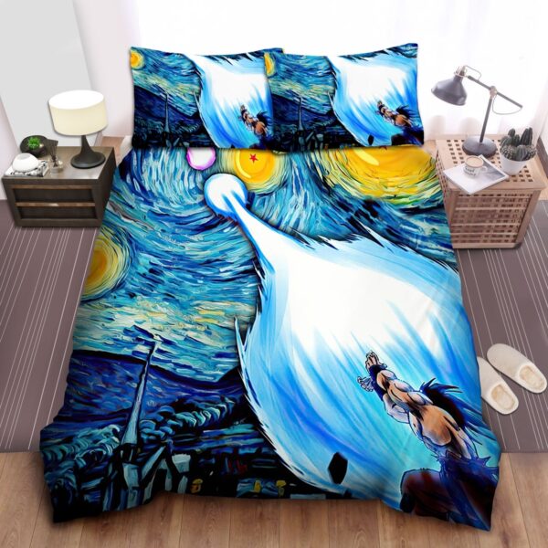 Dragon Ball Goku Shooting Kamehameha On Starry Night Background Bed Sheet Spread Duvet Cover Bedding Set.jpg