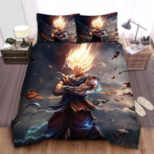 Dragon Ball Goku Super Saiyan 2 Divine Mode Illustration Bed Sheets Spread Duvet Cover Bedding Set.jpg