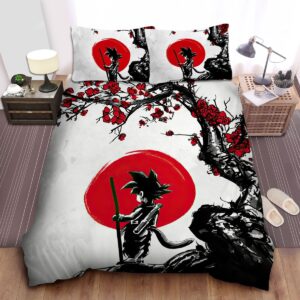 Dragon Ball Kid Goku Under Blossom Art Drawing Bed Sheets Spread Duvet Cover Bedding Set.jpg