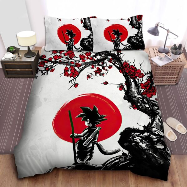 Dragon Ball Kid Goku Under Blossom Art Drawing Bed Sheets Spread Duvet Cover Bedding Set.jpg