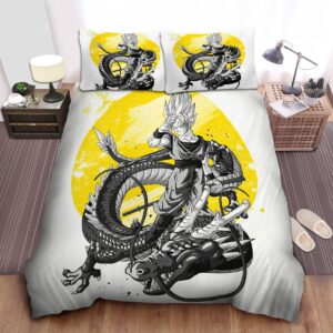 Dragon Ball Super Saiyan 2 Goku The Divine Dragon In Black White Bed Sheets Spread Duvet Cover Bedding Set.jpg