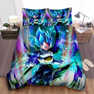 Dragon Ball Super Saiyan Blue Vegeta Transformation Bed Sheets Spread Duvet Cover Bedding Set.jpg