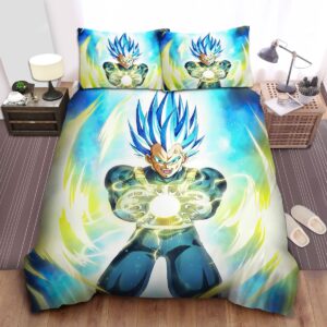 Dragon Ball Vegeta Super Saiyan Blue Ki Blast Bed Sheets Spread Duvet Cover Bedding Set.jpg