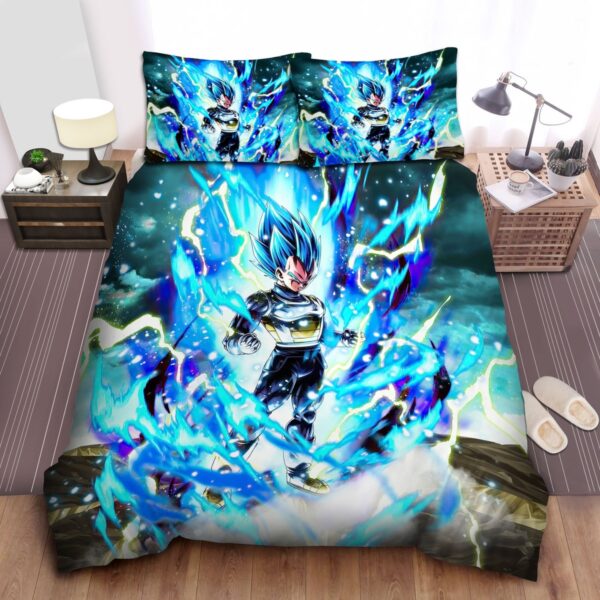 Dragon Ball Vegeta Super Saiyan Blue Powerful Ki Bed Sheets Spread Duvet Cover Bedding Set.jpg