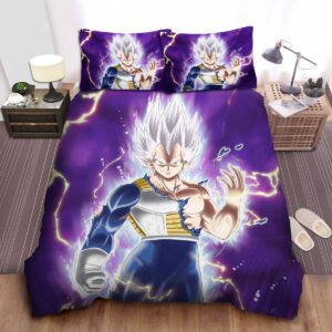 Dragon Ball Vegeta Super Saiyan White Digital Illustration Bed Sheets Spread Duvet Cover Bedding Set.jpg