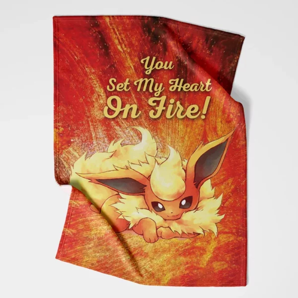 Flareon on Fire Pokemon Fleece Blanket 1.webp