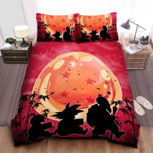 Master Roshi Goku Krillin Silhouettes On Red Dragon Ball Background Bed Sheet Spread Duvet Cover Bedding Set.jpg