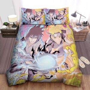 Naruto And Sasuke Combining Skills Artwork Bed Sheet Spread Duvet Cover Bedding Set.jpg