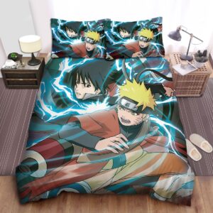 Naruto Sasuke Fighting Side By Side Bed Sheets Spread Duvet Cover Bedding Set.jpg