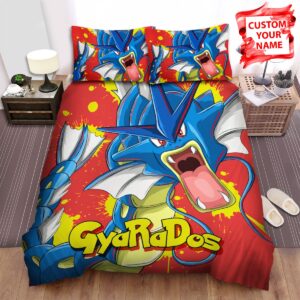 Personalized Custom Name Pokemon Blue Gyarados Watercolor Bed Sheets Spread Duvet Cover Bedding Set.jpg