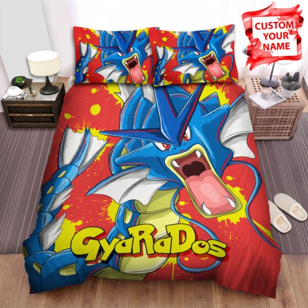 Personalized Custom Name Pokemon Blue Gyarados Watercolor Bed Sheets Spread Duvet Cover Bedding Set.jpg