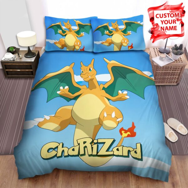 Personalized Custom Name Pokemon The Charizard Floating In The Sky Bed Sheets Spread Duvet Cover Bedding Set.jpg