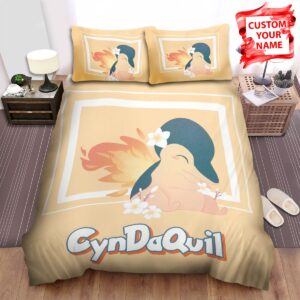 Personalized Pokemon Cyndaquil White Flowers Bed Sheets Spread Duvet Cover Bedding Set.jpg