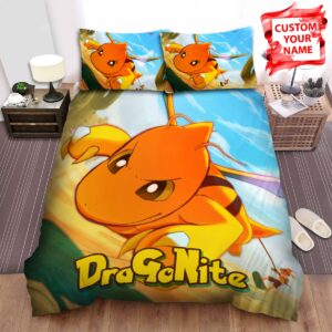 Personalized Pokemon Dragonite Flying In The Desert Bed Sheets Spread Duvet Cover Bedding Set.jpg