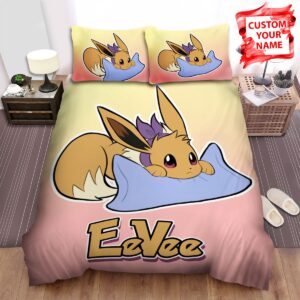 Personalized Pokemon Eevee On The Pillow Bed Sheets Spread Duvet Cover Bedding Set.jpg