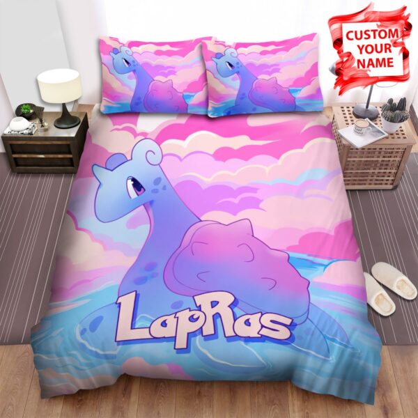 Personalized Pokemon Lapras In Pink Sky Illustration Bed Sheets Spread Duvet Cover Bedding Set.jpg