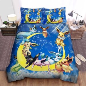 Pokemon All Eevee Evolutions On The Moon Bed Sheets Spread Duvet Cover Bedding Set.jpg