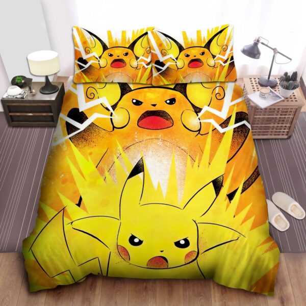 Pokemon Angry Pikachu Evolution Bed Sheets Spread Duvet Cover Bedding Set.jpg