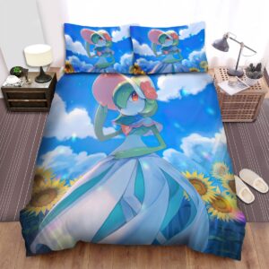 Pokemon Gardevoir In Sunflower Field Artwork Bed Sheets Spread Duvet Cover Bedding Set.jpg
