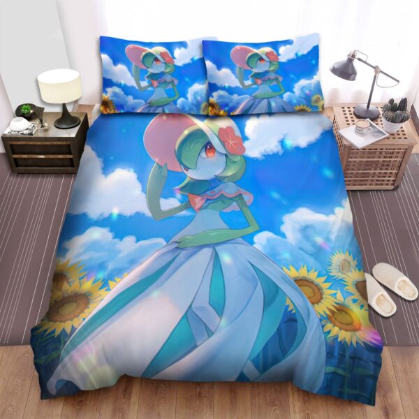 Pokemon Gardevoir In Sunflower Field Artwork Bed Sheets Spread Duvet Cover Bedding Set.jpg