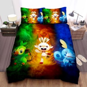 Pokemon Grookey Scorbunny And Sobble Bed Sheets Spread Duvet Cover Bedding Set.jpg
