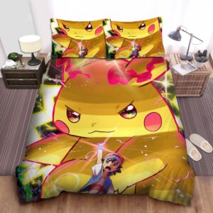 Pokemon Huge Pikachu Behind Ash Satoshi Bed Sheets Spread Duvet Cover Bedding Set.jpg