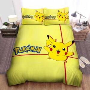 Pokemon Logo And Cute Pikachu Bed Sheets Spread Duvet Cover Bedding Set.jpg