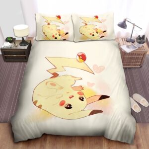 Pokemon Lovely Pikachu Playing With Pokeball Bed Sheets Spread Duvet Cover Bedding Set.jpg
