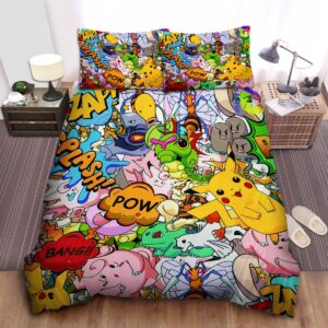 Pokemon Pikachu And Gen 1 Pokemon Bed Sheets Spread Duvet Cover Bedding Set.jpg