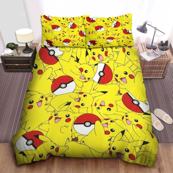 Pokemon Pikachu And Pokeball Bed Sheets Spread Duvet Cover Bedding Set.jpg