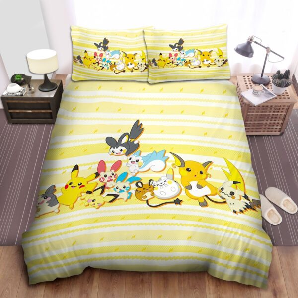 Pokemon Pikachu Family Raichu And Pichu Cap Bed Sheets Spread Duvet Cover Bedding Set.jpg