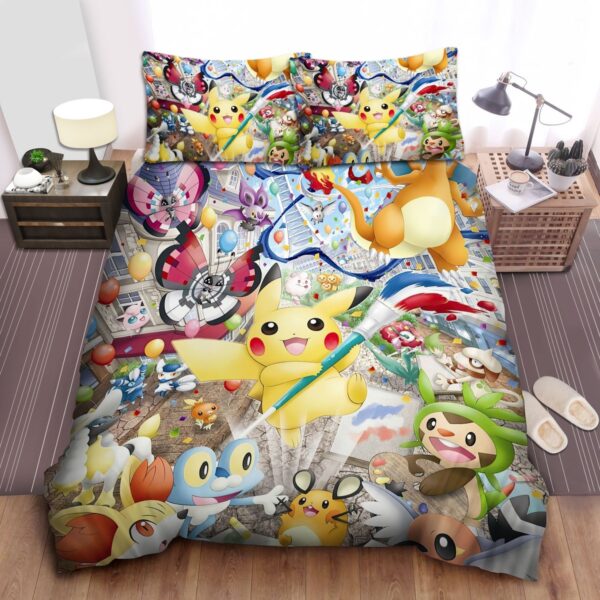 Pokemon Pikachu Using Brush Pen Bed Sheets Spread Duvet Cover Bedding Set.jpg