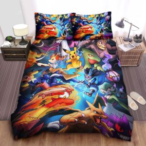 Pokemon Pokemons Fighting Charizard Pikachu Bed Sheets Spread Duvet Cover Bedding Set.jpg