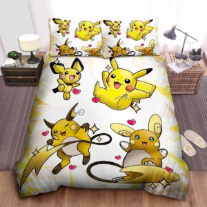 Pokemons All Pikachu Evolutions Bed Sheets Spread Duvet Cover Bedding Set.jpg