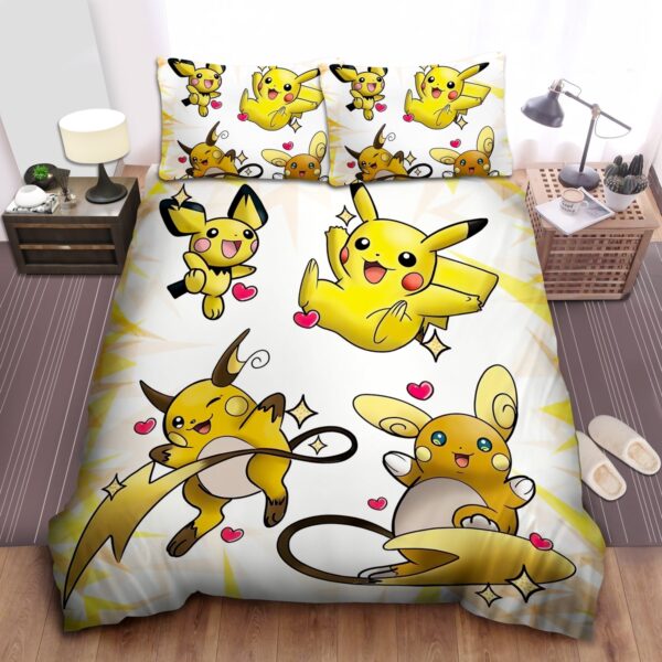 Pokemons All Pikachu Evolutions Bed Sheets Spread Duvet Cover Bedding Set.jpg