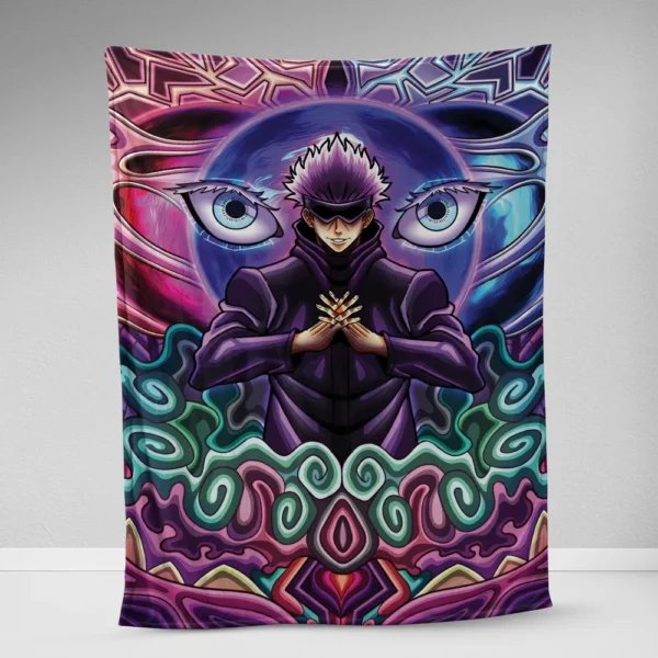 Trippy Gojo Satoru Hollow Purple Jujutsu Kaisen Fleece Blanket 1.webp