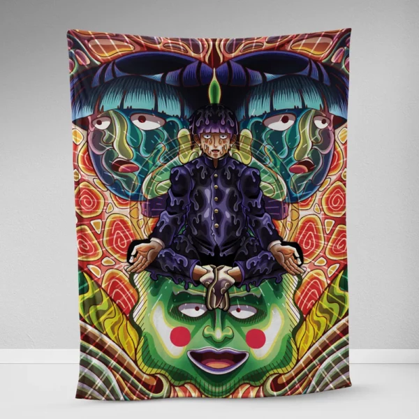 Trippy Meditating Shigeo Kageyama Mob Psycho 100 Fleece Blanket 1.webp